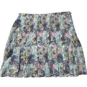 Tee Time Pastel Floral Pleated Golf Skort Elastic Waist Side Zip M